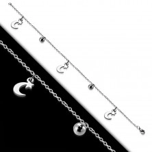Stainless steel bracelet or anklet, shiny balls and moons with stars