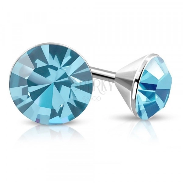 316L steel earrings in silver colour, blue Swarovski crystal in mount, 4 mm