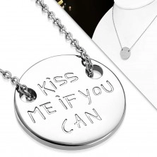 Stainless steel necklace, chain and round pendant with inscription