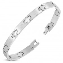 Stainless steel bracelet, shiny rectangles with scorpions, silver colour