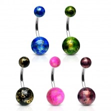 316L steel belly piercing - colourful balls with reflections of gold colour 