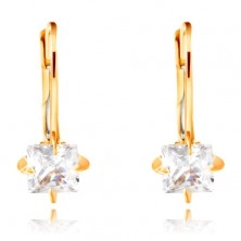 14K gold earrings - four arched prongs, clear zircon square, 5 mm