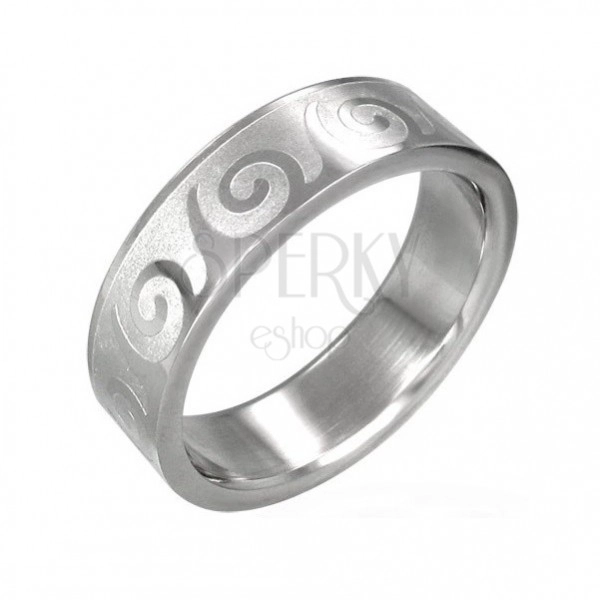 316L steel silver ring, shiny curves on a matte surface, 6 mm