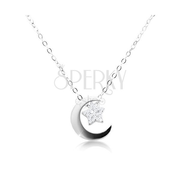 925 silver necklace, chain and pendant, crescent and star