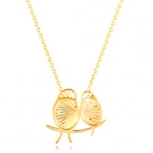 14K yellow gold necklace - two sparkly birds, thin chain