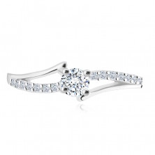 925 silver ring, split curved shoulders, circular clear zircon