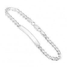 925 silver bracelet - smooth plate in the middle, ellipsoid joints