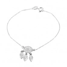 925 silver bracelet, thin chain, dreamcatcher with three feathers