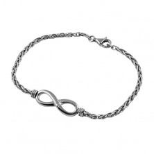 925 silver bracelet of dark-grey colour, shiny INFINITY symbol
