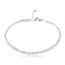 Steel bracelet, line of sparkly clear circular zircons, lobster clasp 