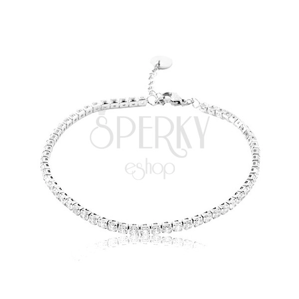Steel bracelet, line of sparkly clear circular zircons, lobster clasp 