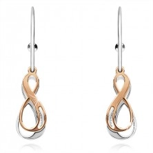925 silver earrings, INFINITY symbols in silver and copper colour, circle