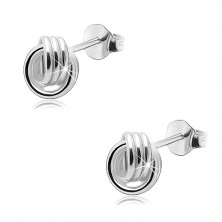 925 silver earrings, shiny knot - interconnected triple bands, studs