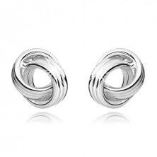 925 silver earrings, shiny knot - interconnected triple bands, studs