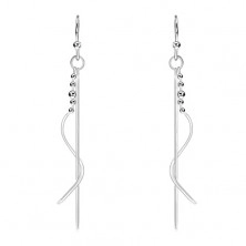 Dangling earrings, 925 silver - straight stick and a spiral with balls, hooks