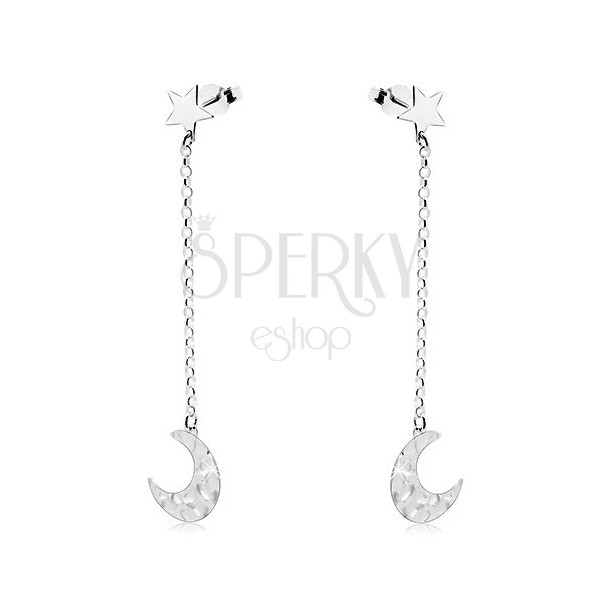 925 silver earrings, moon crescent on a chain and a star