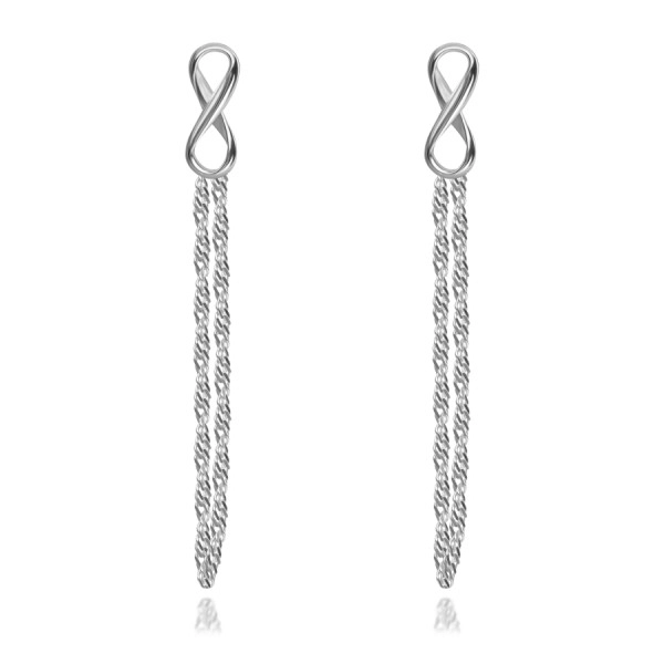 925 silver earrings, INFINITY symbol, chain connected with a stud