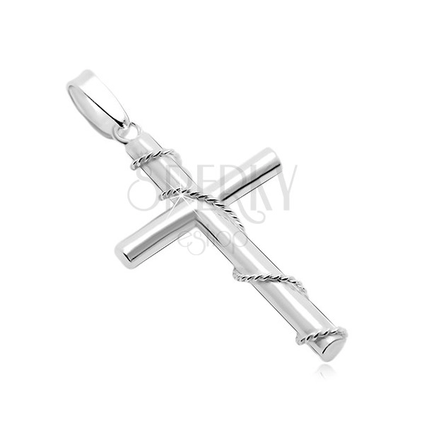 925 silver pendant, rope twisted around a cross, shiny smooth surface