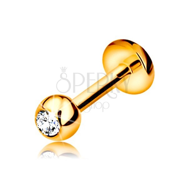 Lip or chin brilliand piercing, 14K gold - ball with a diamond, 6 mm