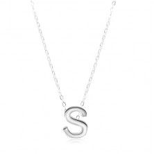 925 silver necklace, shiny chain, large block letter S