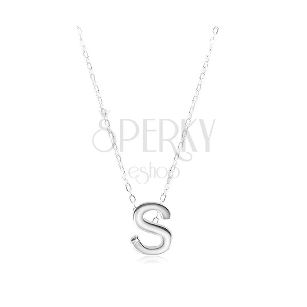 925 silver necklace, shiny chain, large block letter S