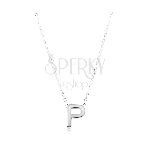 925 silver necklace, large block letter P, shiny chain