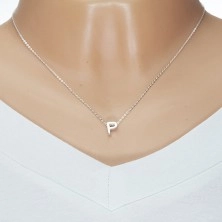 925 silver necklace, large block letter P, shiny chain
