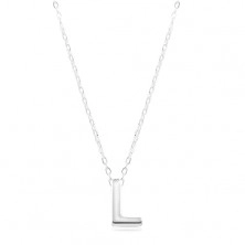 925 silver necklace, shiny chain, large block letter L