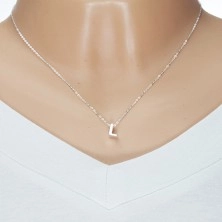 925 silver necklace, shiny chain, large block letter L