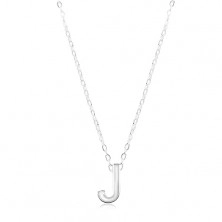 925 silver necklace, shiny chain, large block letter J