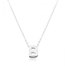 925 silver necklace, shiny chain, large block letter B