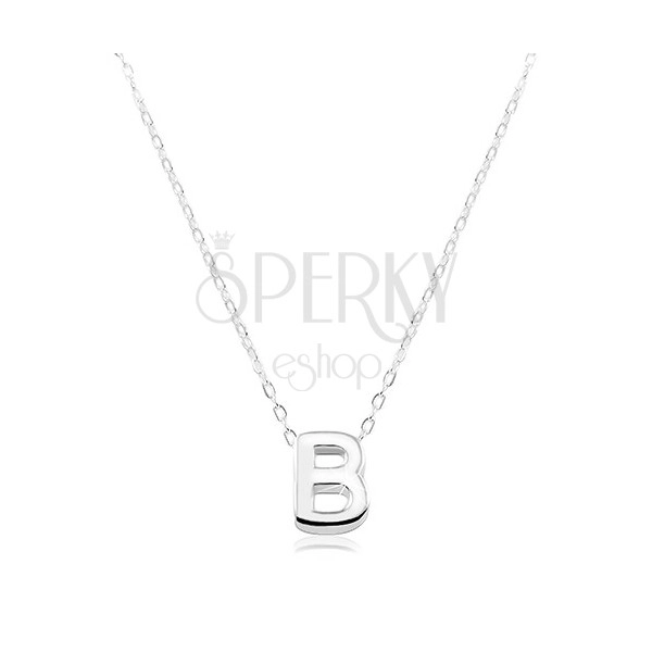925 silver necklace, shiny chain, large block letter B