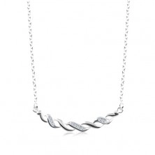 925 silver necklace, two entwined waves - smooth and zircon