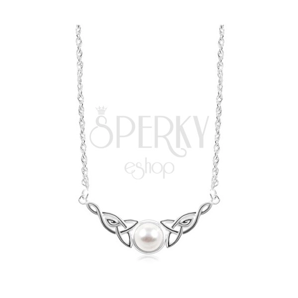 925 silver necklace, white half-ball, Celtic knots on the sides