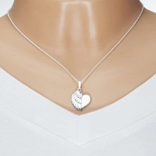 925 silver necklace, shiny heart with angel wing, twisted chain