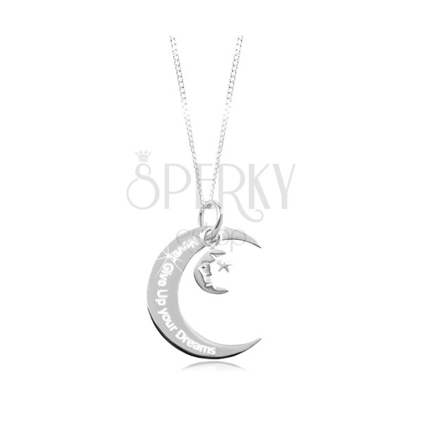 925 silver necklace, big and small moon, engraved inscription