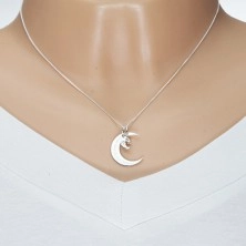 925 silver necklace, big and small moon, engraved inscription