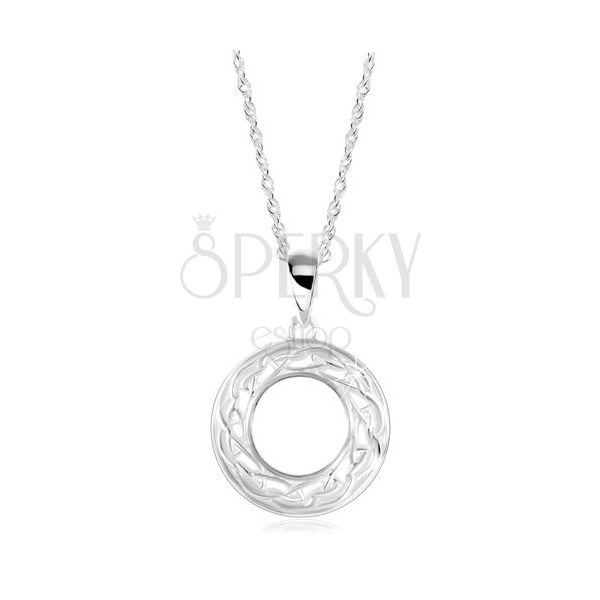 925 silver necklace, band contour decorated with ornaments, twisted chain