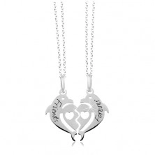 925 silver necklace - halved heart of two dolphines, Friends Forever