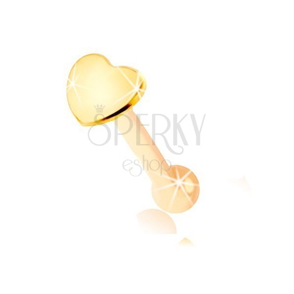 9K yellow gold nose piercing - straight shape, flat heart