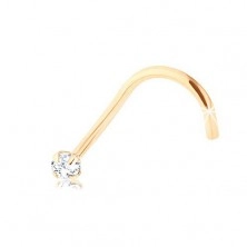 Curved brilliant nose piercing, 9K yellow gold, clear diamond, 1,4 mm