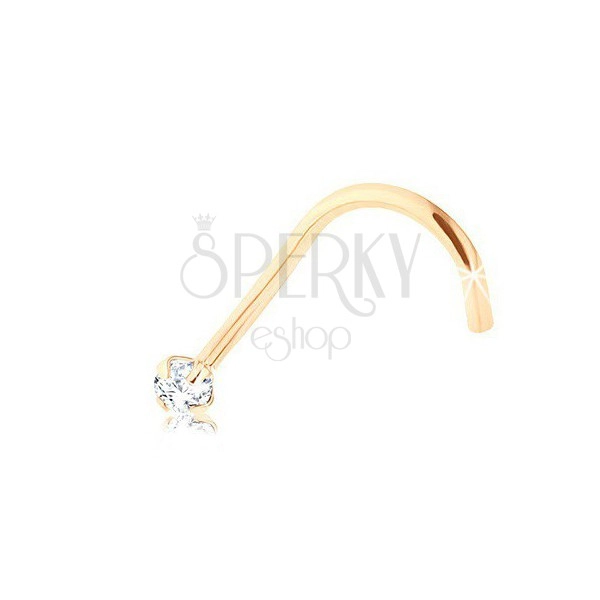 Curved brilliant nose piercing, 9K yellow gold, clear diamond, 1,4 mm