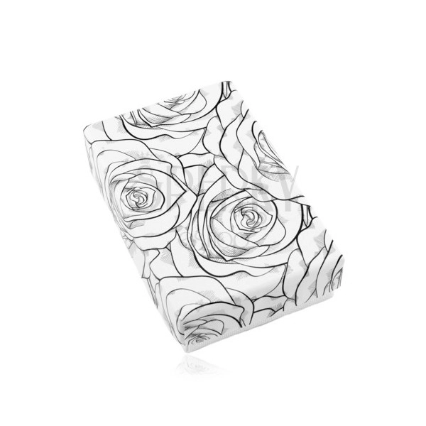 Black-white box for a set or necklace, blossoming roses printing