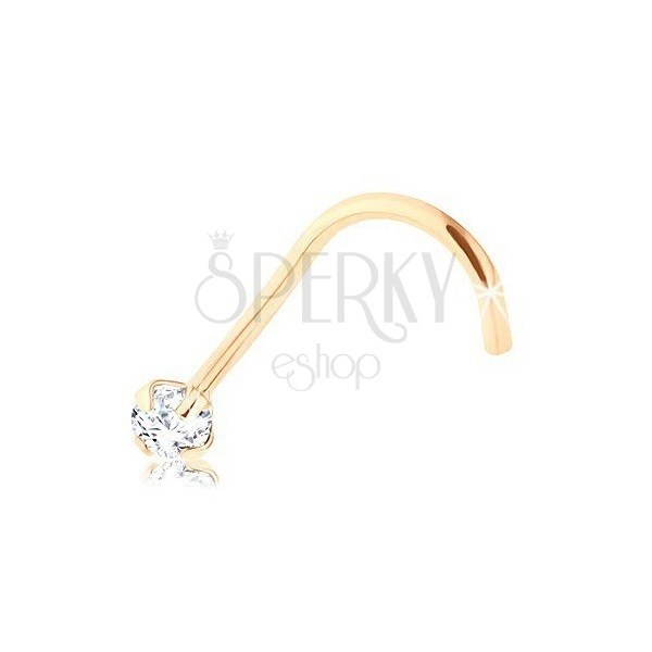 9K gold diamond nose piercing, yellow gold, clear brilliant, 2 mm