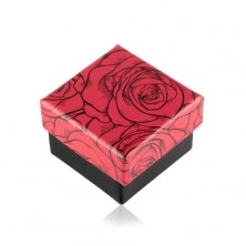 Gift box for a ring or earrings, rose motif, black-red combination