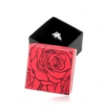 Gift box for a ring or earrings, rose motif, black-red combination