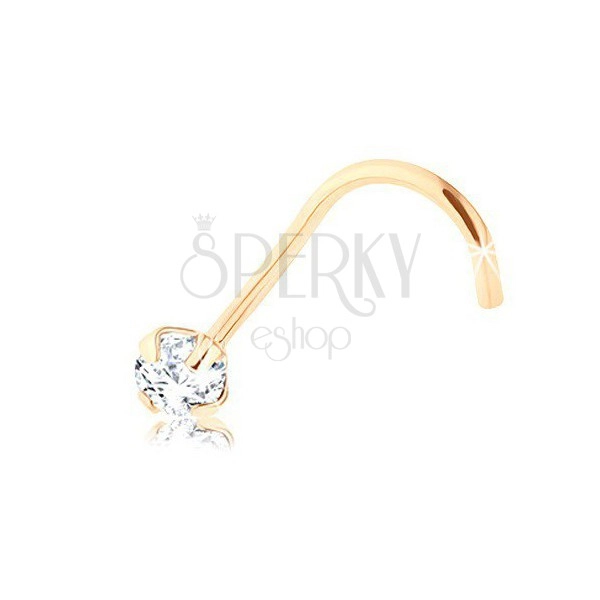 Brilliant nose piercing of 9K yellow gold, clear diamond, 2,5 mm