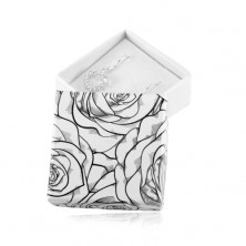 Box for earrings or two rings, black rose pattern on white base