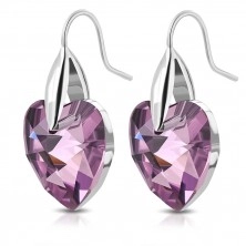 316L steel earrings in silver colour, purple zircon heart