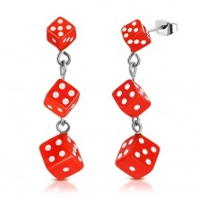 Stainless steel earrings, orange dice with white dots